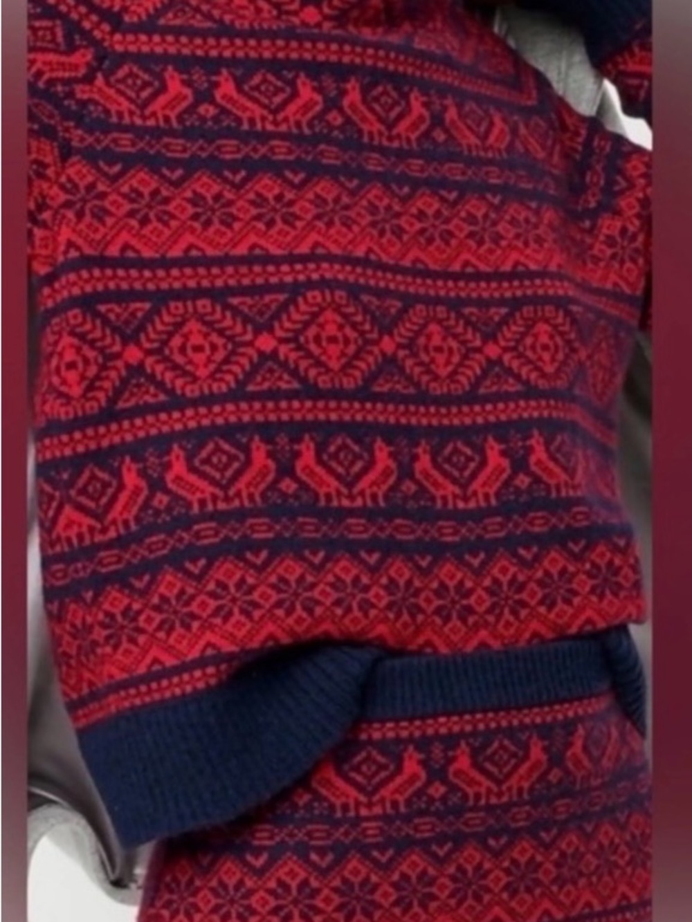J. Crew Red and Navy Fair Isle Midi Skirt Wool